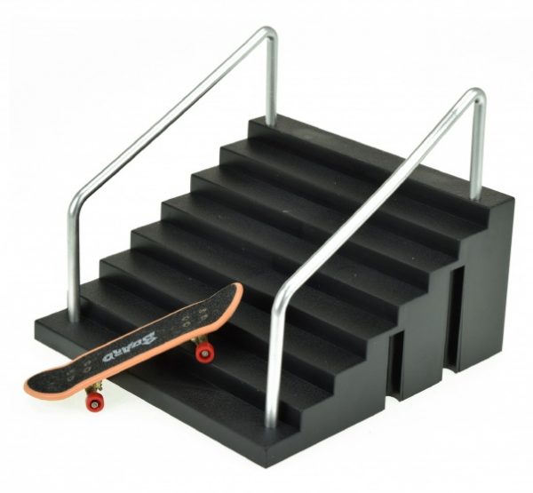 Vingerskateboard met trap 9 cm 4-delig zwart